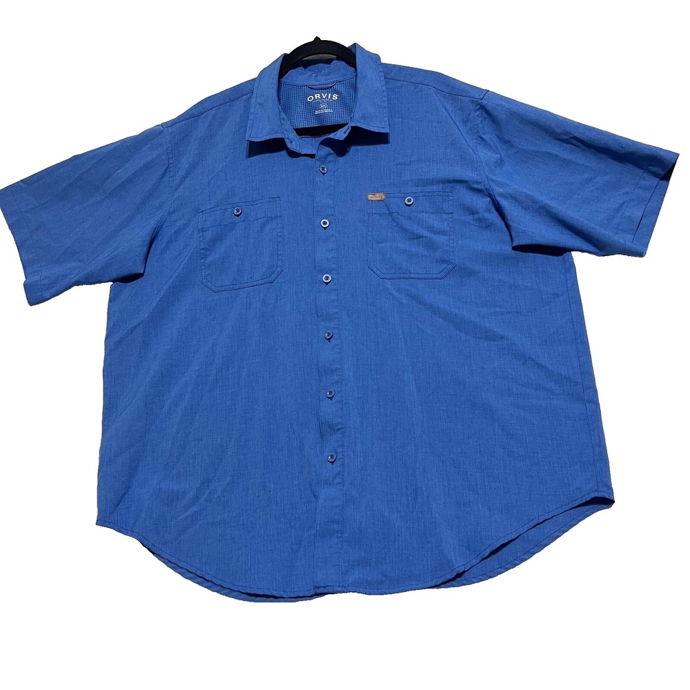 Orvis Button Down Short Sleeve Fishing Shirt Blue Mens XXLHiking Camping